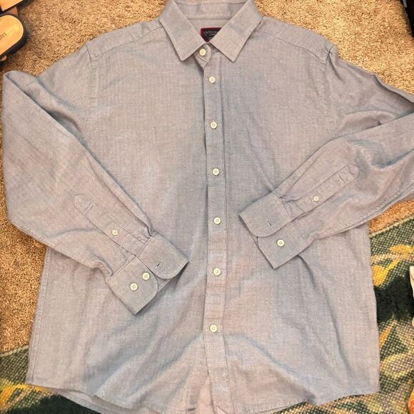 NWOT UNTUCKit Mens Large Blue Herringbone Pattern  100% Cotton Wrinkle Free L - Picture 3 of 6